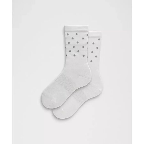 Lululemon Power Stride Crew Socks W/Reflective Dots White/Gray S M L - Picture 2 of 2